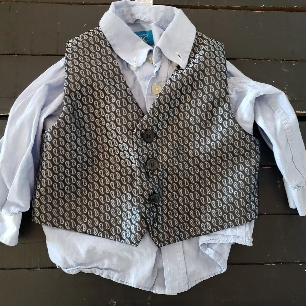 Church Wedding Outfit Three Piece Baby Boy 18 Months Blue Black Paisley Dressy
